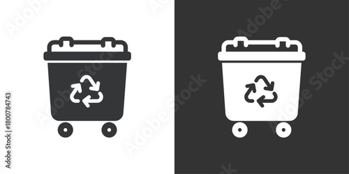 Wheeled Recycling Bin icon. Solid glyph series icon