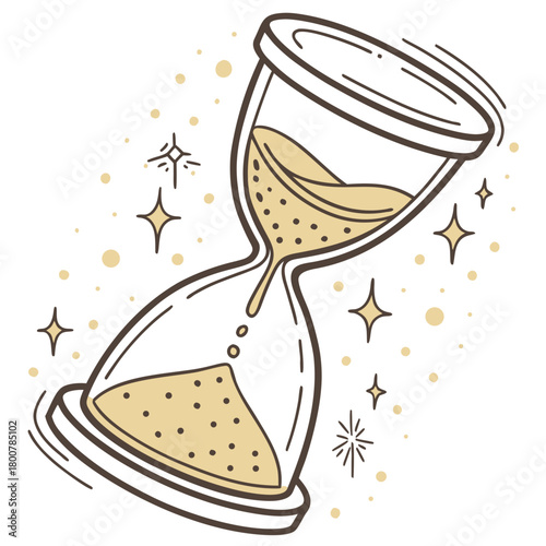 Hand drawn sand clock with sand flowing, time is running out concept