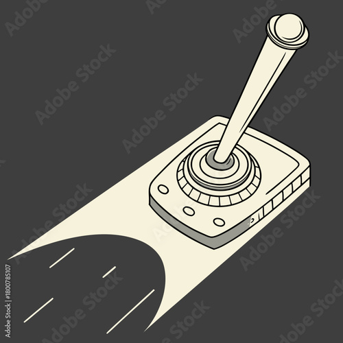 Retro joystick controller with motion lines isolated on dark background