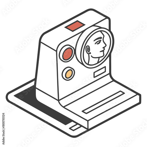 Isometric illustration of a time machine isolated on