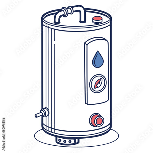 Line art illustration of a modern water heater isolated on