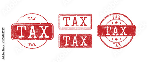 Set of red grunge rubber stamps with the official financial word TAX