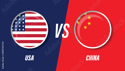 United States of America versus China flags on divided background