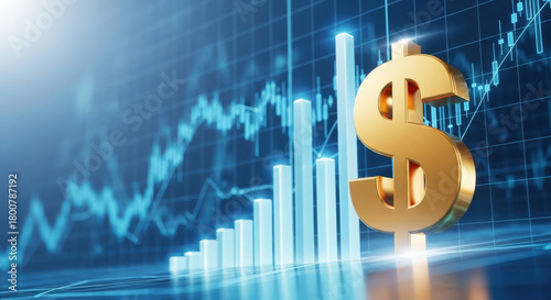 Financial Growth and Investment Opportunities A Golden Dollar Sign with an Ascending Stock Chart Symbolizing Economic Progress and Wealth Accumulation