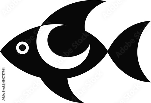 Fish swimming under a crescent moon in water wildlife silhouette