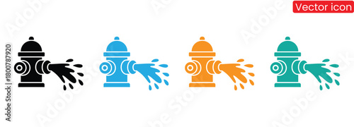 Vibrant fire hydrant icons with water flow, safety concept,Fire hydrant, in vector design. Fire hydrant, water supply, emergency, safety, firefighting, public utility,