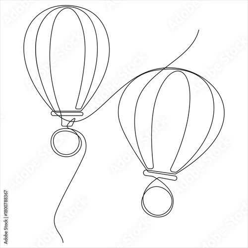 Hot air ballon continuous oneline drawing vector illustration