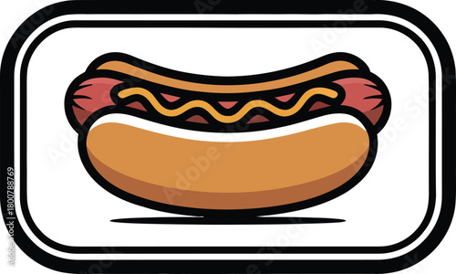 Stylized hot dog in a bun with mustard silhouette