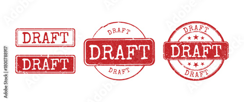Set of red grunge rubber stamps with the word DRAFT for document status