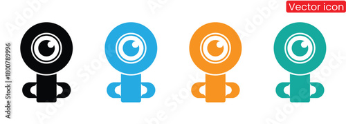Modern web camera icon set in black, blue, orange, and teal,Camera icon set. flat illustration of vector icon ,CCTV icon isolated on white background.