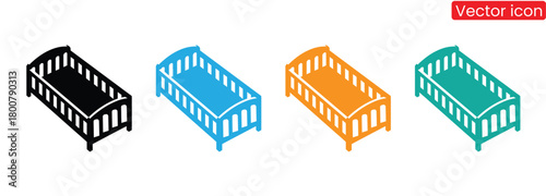 Colorful baby cribs for nursery design projects and baby themes,Baby cot silhouette isolated on white background. Baby cot icon vector illustration design.