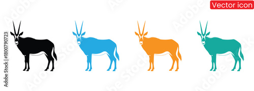 Vibrant oryx silhouettes offer a striking design element,Oryx logo, oryx icon vector silhouette Stand oryx on sky blue background.