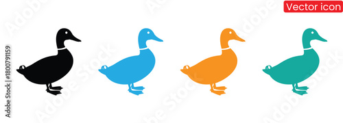 Duck icon flat and simple set design,Colorful duck icons bring whimsical charm to your designs,Duck silhouette icon. Animal icon. Black icon. Silhouette icon.