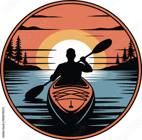 Sunset kayak adventure silhouette on a serene lake