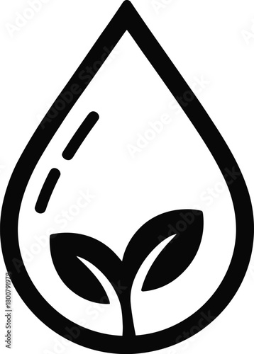 Water drop sprout growth line art silhouette icon symbolizing new beginnings