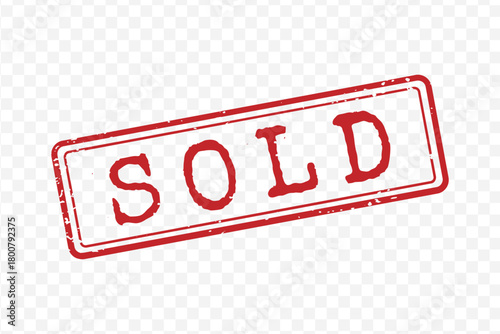 Outline red grunge rubber stamp with SOLD text for completed transaction