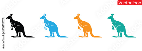 Vibrant kangaroo icons in multiple colors for Australian themes,Majestic kangaroo logo for sale.Kangaroo animal vector. 