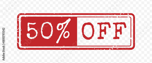 Half price fifty percent off red grunge stamp for huge promotional events