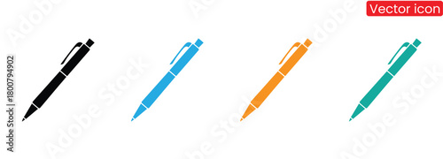 Set of Ball Pen template flat and line icons on transparent background, flat design vector illustration, office supplies concept,Modern pens in vibrant colors for writing and design,
