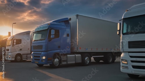 Wallpaper Mural Trucks Parked at Sunset - A Fleet of Commercial Vehicles. Torontodigital.ca