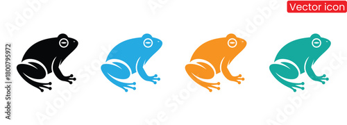 frog icon vector, simple illustration,Colorful frogs sit waiting isolated on a white backdrop, silhouette logo of a meditating frog or yoga vector