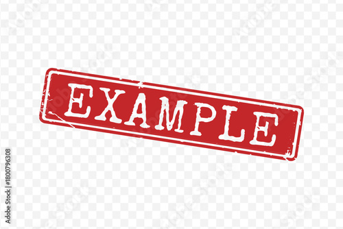 Red rectangular grunge rubber stamp with bold Example text isolated on transparent background vector