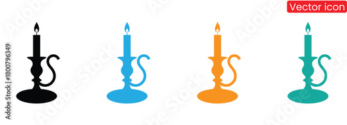 Elegant candle icons providing light in four colors,Candle silhouettes. Candle vector icons.Candle Flame Icon. Vector Illustration.