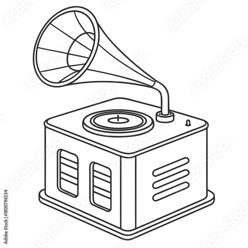 Outline illustration of a vintage gramophone isolated on