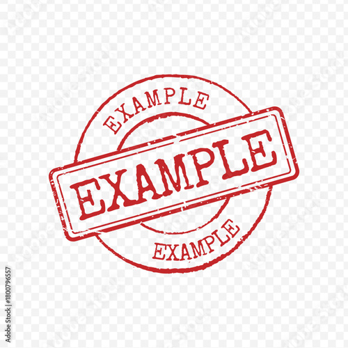 Grunge red circular rubber stamp with bold Example text isolated on transparent background vector