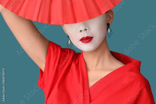 Beautiful young geisha with...