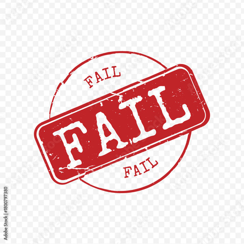 Grunge red circular rubber stamp with bold Fail text isolated on transparent background vector