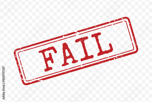 Distressed red rectangular stamp with bold Fail text and thin frame isolated on transparent background