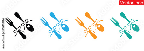 Colorful cutlery with hearts for sweet party decorations,Set of catering icon. Containing fork, spoon, knife, plate, cloche, tray, chef hat, beverage,food,and waiter.restaurant, kitchen.