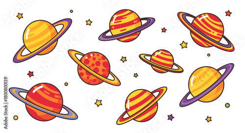 Cute Kawaii Planets Vector Set – Adorable Space Universe Illustration