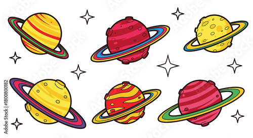 Cute Kawaii Planets Vector Set – Adorable Space Universe Illustration