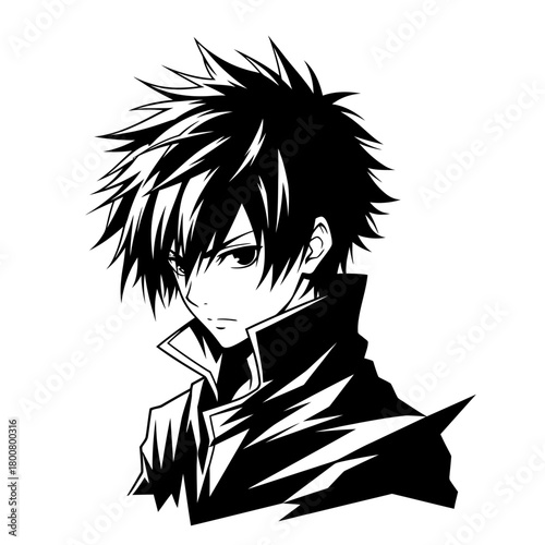 Anime Boy Silhouette Profile Vector – Stylish Male Character Illustration