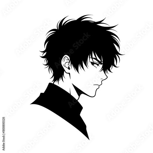 Anime Boy Silhouette Profile Vector – Stylish Male Character Illustration