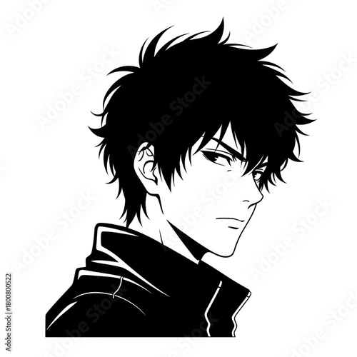 Anime Boy Silhouette Profile Vector – Stylish Male Character Illustration