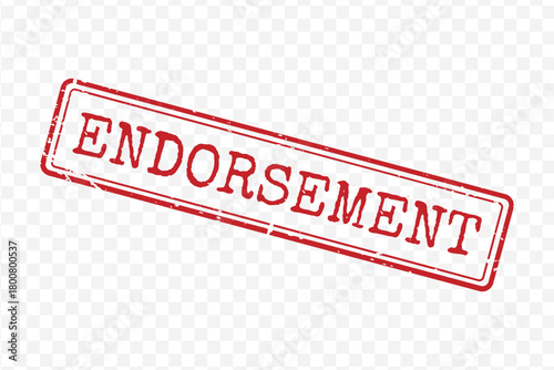 Distressed red rectangular stamp with Endorsement text and thin frame isolated on transparent background