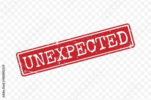 Red rectangular grunge rubber stamp with bold Unexpected text isolated on transparent background