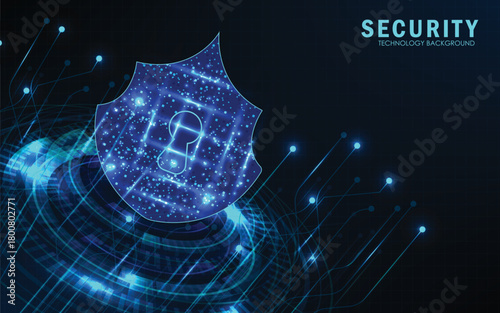 Abstract Cyber security with shield blue circle technology Future cyber background