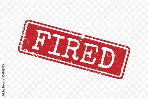 Red grunge rectangular rubber stamp with bold Fired text isolated on transparent background vector