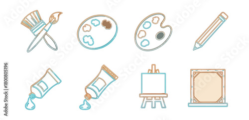 Artistic tools and supplies set on black background