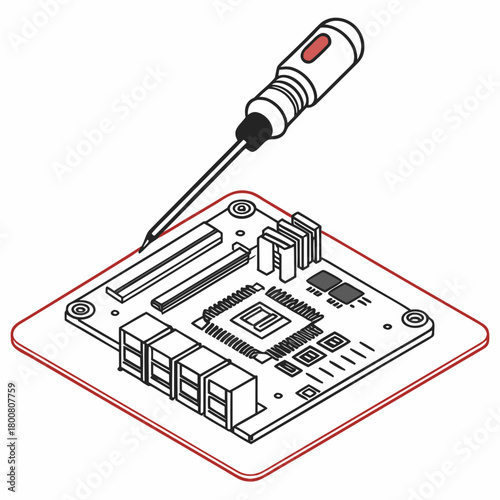 Screwdriver over circuit board isolated on