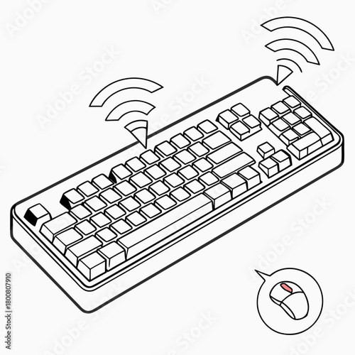 Wireless keyboard outline isolated on for computer input device