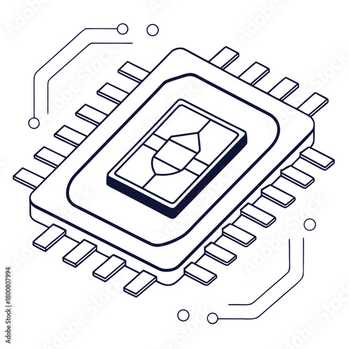 Isometric outline illustration of a sim card isolated on