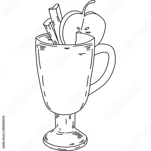 Hot drink with marshmallows and autumn leaves.