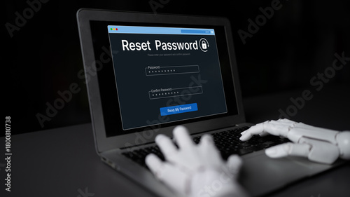 Obraz na płótnie An AI assistant guides the user through a secure password reset process. This interface ensures the account recovery is safe and the new password meets security standards. Fermion