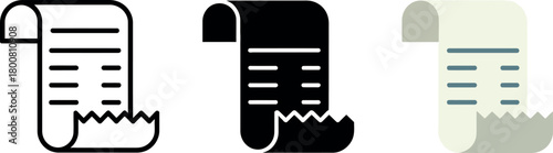 Diverse set of receipt icons representing financial transactions and payment history for business accounting