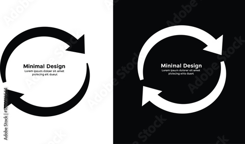 Minimal circular arrow loop design illustration, black and white cycle infographic template, modern business rotation concept, simple minimalistic vector graphic